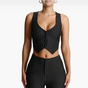 New Naked Wardrobe Black and White Pinstripe Crop Top Mafia Office Siren